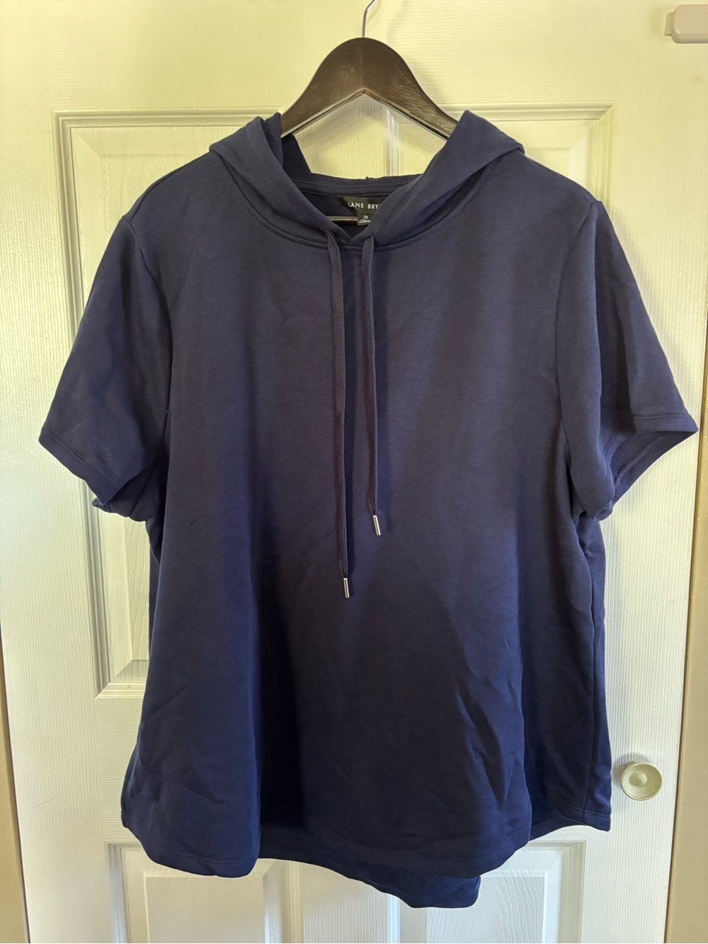 Lane Bryant Navy Short Sleeve Hooded Top